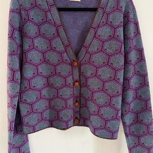 Tory Sport Purple and Blue Hexagon Cardigan